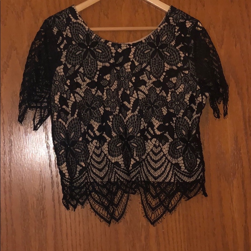 Express black cropped lace top